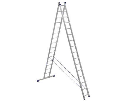 ALUMET Алюминиевая двухсекционная лестница широкий профиль 2Х16 ступ. (арт. 6216)