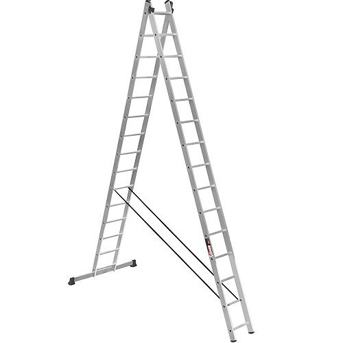 ALUMET Алюминиевая двухсекционная лестница широкий профиль 2Х15 ступ. (арт. 6215)