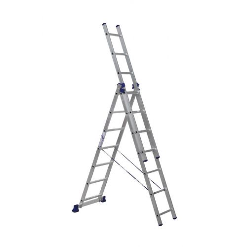 ALUMET Алюминиевая трехсекционная лестница-стремянка 3Х7 ступ. (арт. 5307)