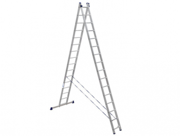 ALUMET Алюминиевая двухсекционная лестница широкий профиль 2Х18 ступ. (арт. 6218)